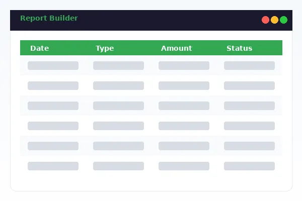 Custom report builder interface showing 47 configurable data fields and automated scheduling options in TD Business Central